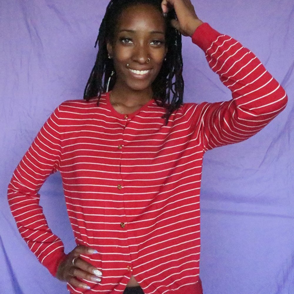 Lauren Ralph Lauren striped long sleeve blouse in red and white size large.